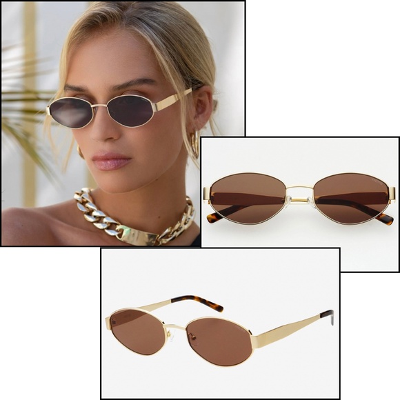 Gold and Brown Women's Sunglasses - Picture 1 of 7